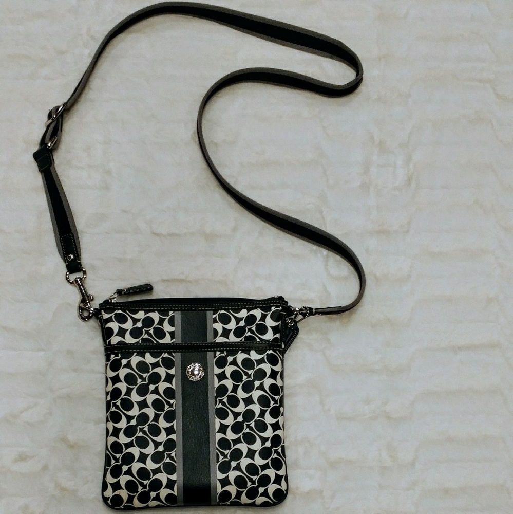 COACH Coated Canvas B&W Heritage Stripe Crossbody